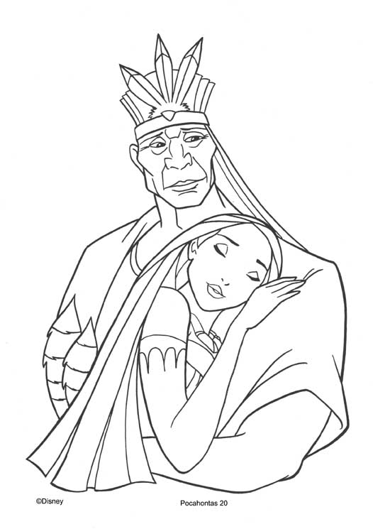 coloriage pocahontas et son pere le chef Powhatan